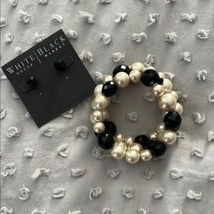 White House Black Market Black and White Pearl Bracelet and Earring Set